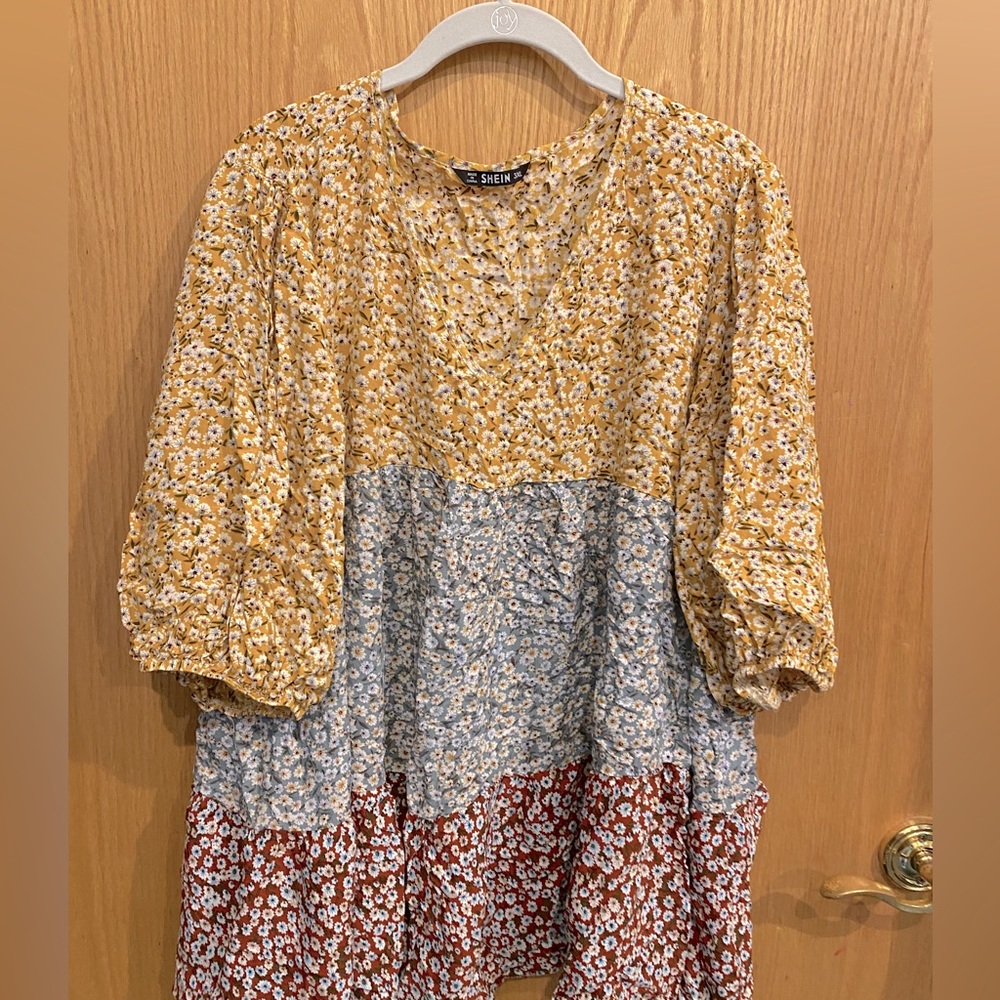 Floral Yellow Blue and Red flowy shirt